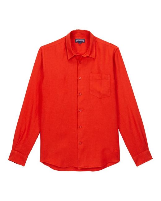 Camicia uomo in lino tinta unita - camicia - caroubis di Vilebrequin in Red da Uomo