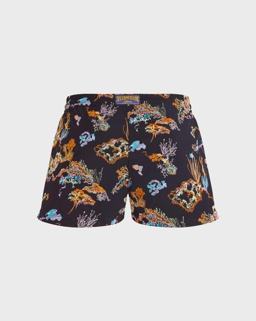 Vilebrequin Blue Embroidered Stretch Swim Shorts Coral Reef
