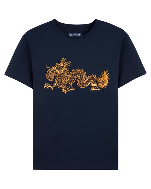 Vilebrequin Blue Cotton T-shirt Embroidered The Year Of The Dragon for men