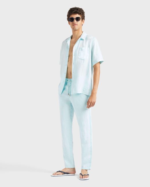 Vilebrequin Blue Linen Pants Regular Fit Natural Dye for men