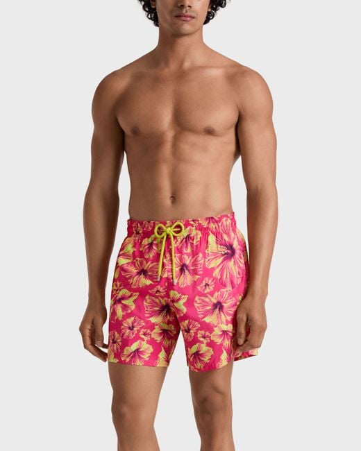 Vilebrequin Red Ultra-light And Packable Swim Trunks Macro Hibiscus - Swimwear - Mahina - Pink - Size Xs for men
