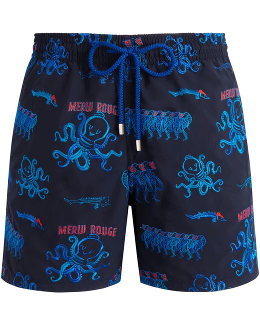 Vilebrequin Blue Swim Shorts Embroidered Au Merlu Rouge - Limited Edition for men
