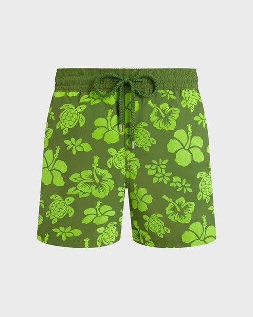Vilebrequin Swim Trunks Flocked Tropical Turtles - Swimwear - Moorea - Green - Size Xs for men