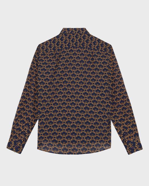 Vilebrequin Gray Cotton Voile Shirt Turtles Chain - Shirt - Caracal - Blue - Size Xl