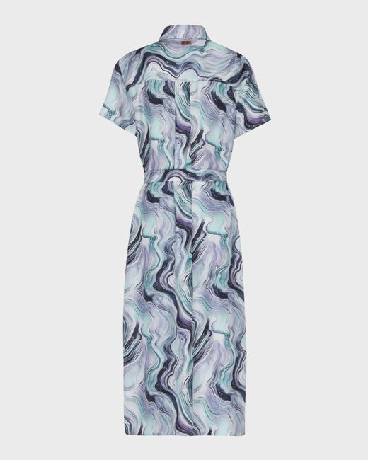 Vilebrequin Blue Silk Long Shirt Dress Marble