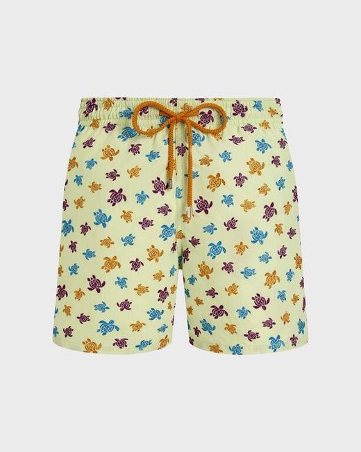 Vilebrequin Green Embroidered Swim Shorts Micro Ronde Des Tortues for men
