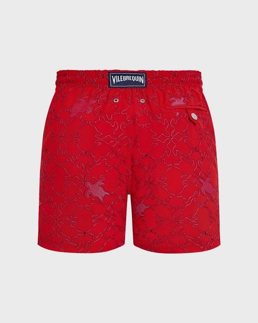Vilebrequin Swim Trunks Embroidered Turtles Net - Limited Edition - Swimwear - Mistral - Red - Size S for men