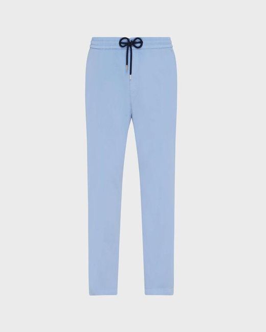 Vilebrequin Blue Satin Cotton Elastic Waist Pants Solid for men