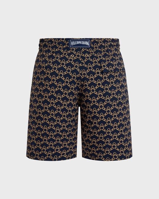 Vilebrequin Gray Long Stretch Swim Shorts Turtles Chain for men