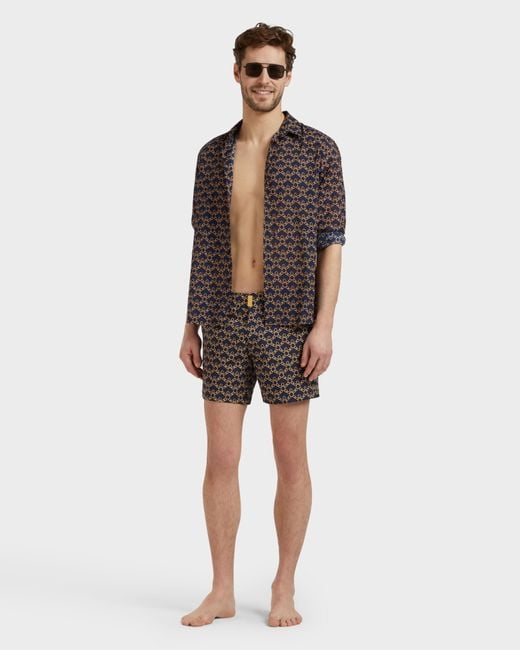 Vilebrequin Black Stretch Short Flat Belt Swim Shorts Turtles Chain - Swimwear - Ise - Blue - Size S for men