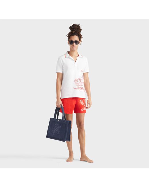 Vilebrequin Red Stretch Short Swim Shorts Placed Poulpe for men