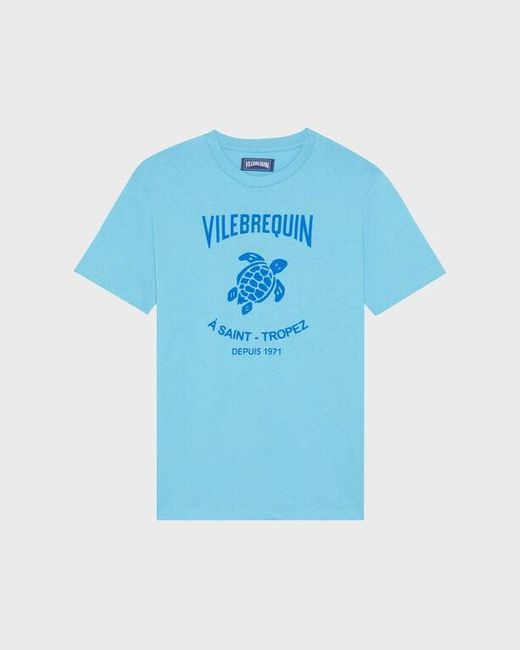 Vilebrequin Blue Cotton T-Shirt Contrasted Placed Gomy Logo for men