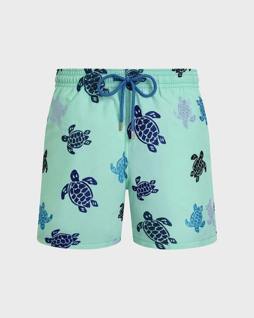 Vilebrequin Blue Embroidered Swim Trunks Ronde Des Tortues - Limited Edition - Swimwear - Mistral - Green - Size L for men
