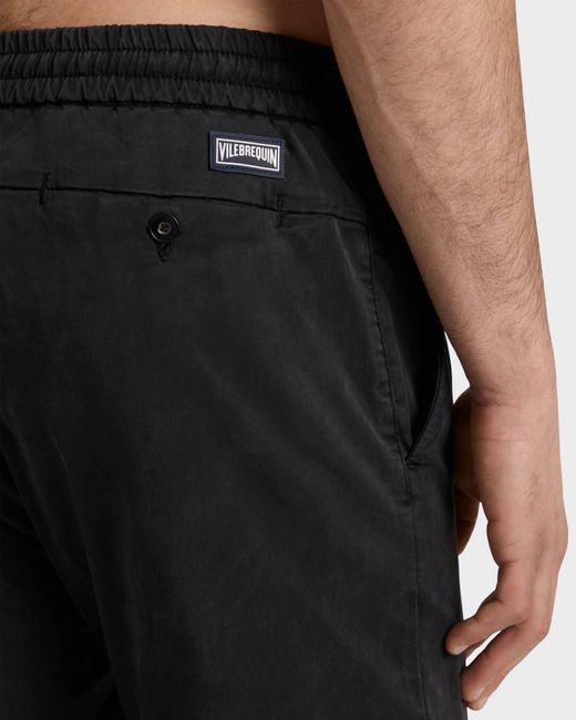 Vilebrequin Black Elastic Waist Cotton Satin Pants Solid for men