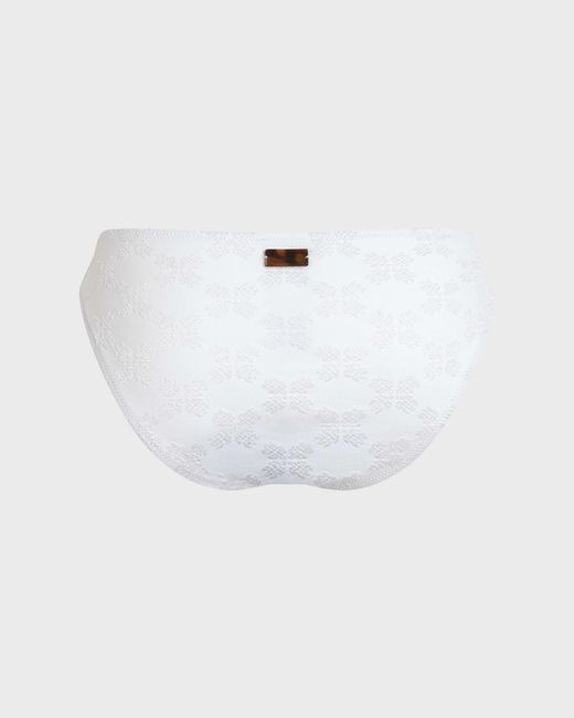 Vilebrequin White Midi Brief Bikini Bottom Turtle Monogram Jacquard