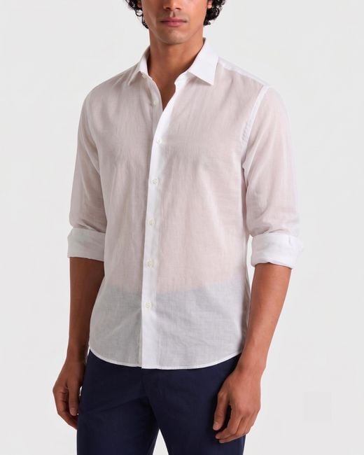 Vilebrequin White Cotton Voile Lightweight Shirt Solid for men