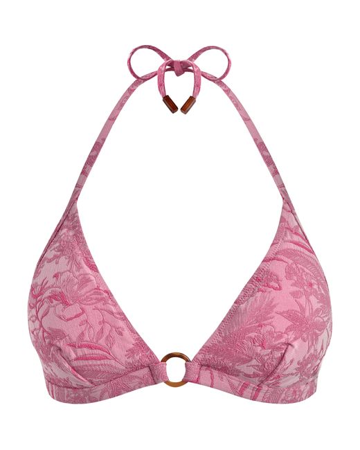 Vilebrequin Pink Halter Bikini Top Jacquard Floral
