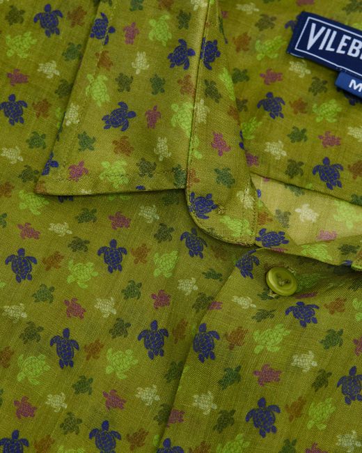 Vilebrequin Ramie Bowling Shirt Micro Ronde Des Tortues - Shirt - Courbis - Green - Size S for men