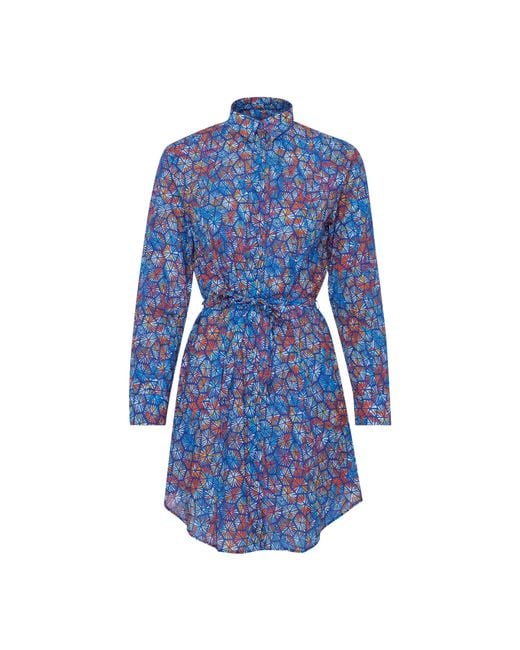 Vilebrequin Blue Cotton Voile Shirt Dress Carapaces Multicolores