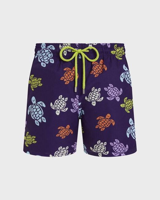 Vilebrequin Blue Micro-Perforated Ultra-Light And Packable Swim Shorts Tortues Multicolores for men