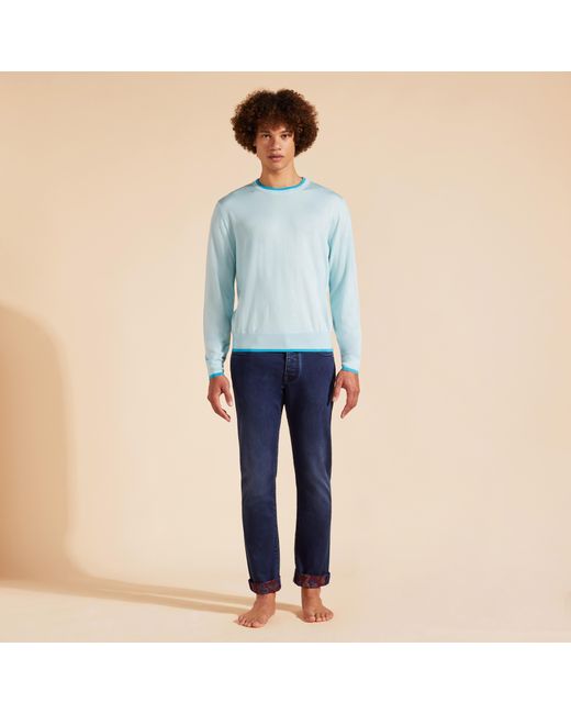 Vilebrequin Merino Wool Cashmere Silk Crewneck Sweater in Blue für Herren