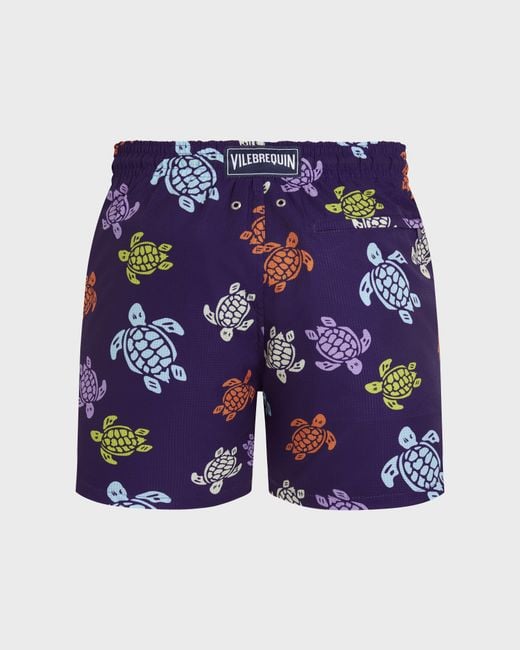 Vilebrequin Blue Micro-Perforated Ultra-Light And Packable Swim Shorts Tortues Multicolores for men