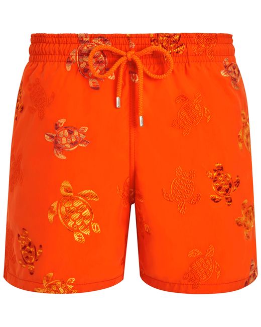 Vilebrequin Orange Swim Shorts Embroidered Tortue Multicolore for men