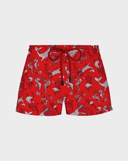 Vilebrequin Swim Shorts Whales Love - Shorty - Fabya - Red - Size Xs