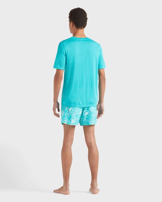Vilebrequin Blue Cotton T-Shirt Jacquard Turtle for men