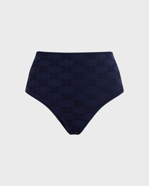 Vilebrequin Blue High-Waisted Bikini Bottom Turtle Monogram Jacquard