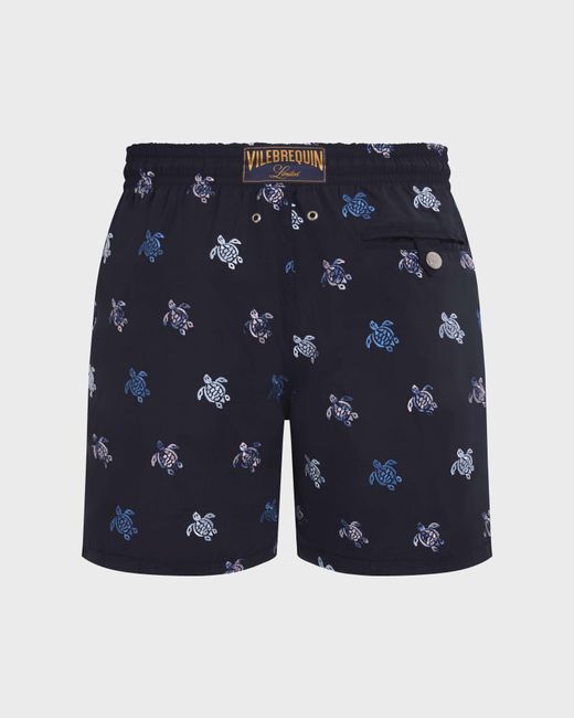 Vilebrequin Blue Embroidered Swim Shorts Micro Tortues Diagonales for men