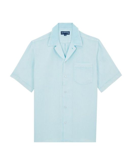 Camicia bowling uomo in lino mineral dye - camicia - charli di Vilebrequin in Blue da Uomo