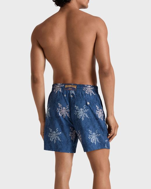 Vilebrequin Embroidered Swim Trunks Octopus In Stripes - Limited Edition - Swimwear - Mistral - Blue - Size Xl for men