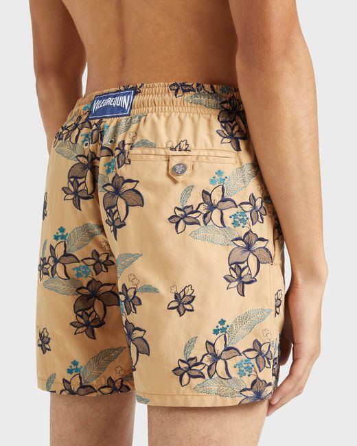 Vilebrequin Brown Swim Shorts Embroidered Flowers Power for men