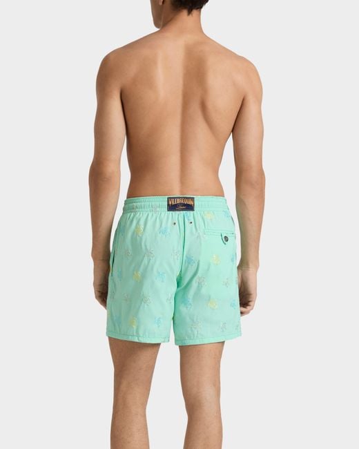 Vilebrequin Green Embroidered Swim Shorts Micro Tortues Diagonales for men