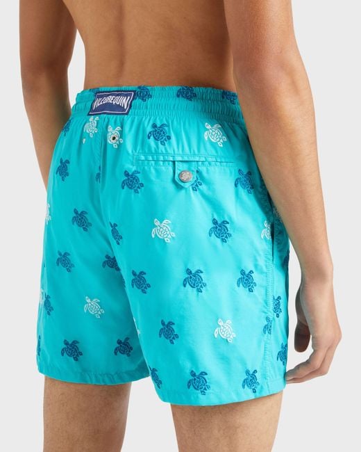 Vilebrequin Blue Swim Shorts Embroidered Micro Ronde Des Tortues Diagonale for men