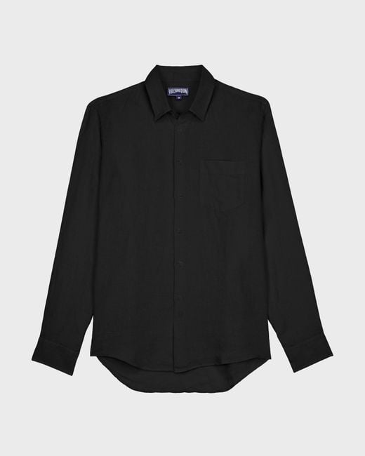 Vilebrequin Blue Linen Shirt Solid for men