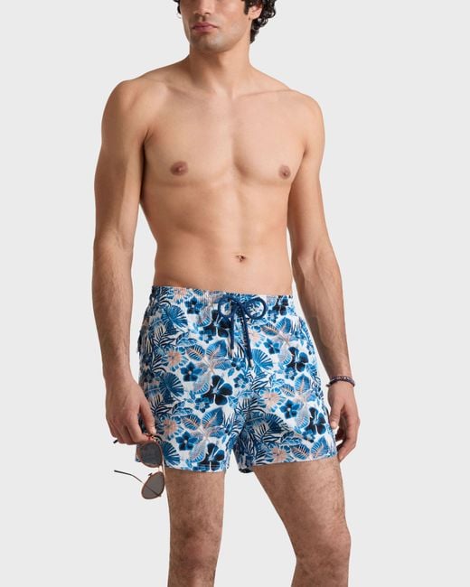 Vilebrequin Blue Stretch Short Swim Shorts Island Flowers for men