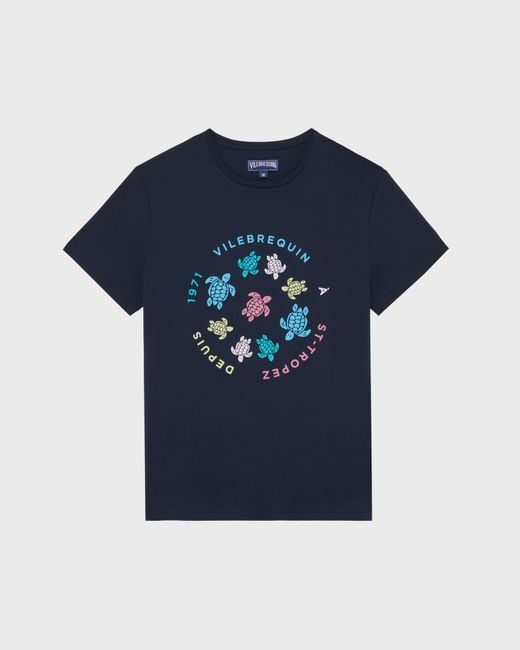 Vilebrequin Blue Cotton T-Shirt Tortues Multicolores for men