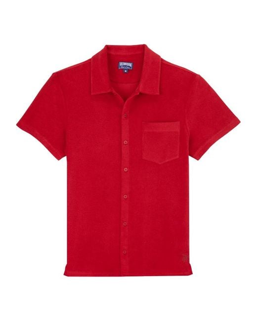 Camicia bowling unisex in cotone tinta unita - camicia - charli di Vilebrequin in Red