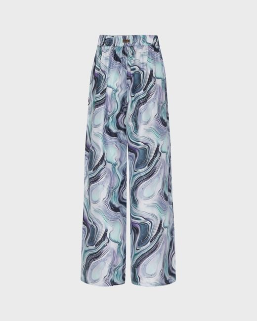 Vilebrequin Blue Wide-Leg Silk Pants Marble