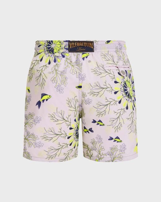 Vilebrequin Gray Embroidered Swim Shorts Coral Mandala for men