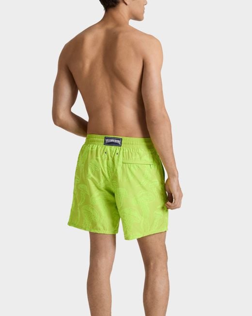 Vilebrequin Green Ultra-Light And Packable Swim Shorts Flocked Jellyfish Dance for men