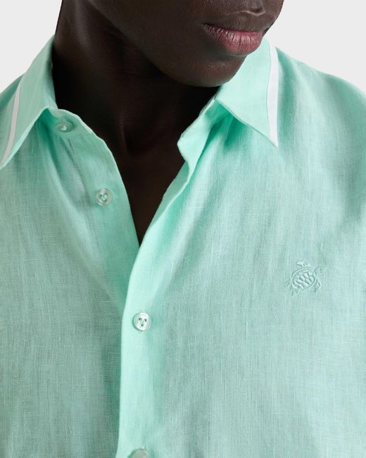 Vilebrequin Blue Linen Shirt Solid for men