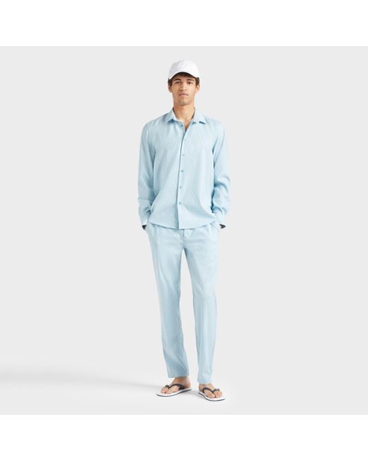 Vilebrequin Blue Wool Shirt Micro Rayures Tailoring