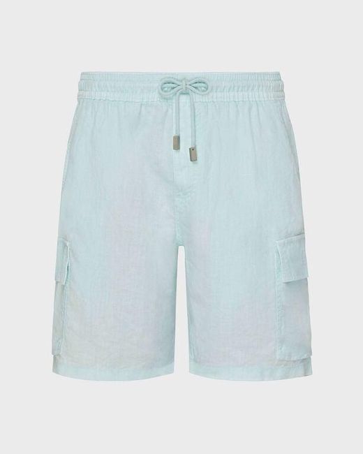 Vilebrequin Blue Linen Cargo Bermuda Shorts Natural Dye for men