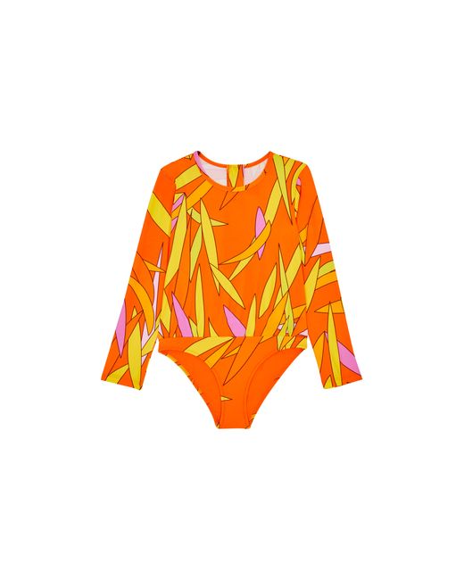 Vilebrequin Orange Madrague Rashguard-badeanzug Mit Reißverschluss Für Mädchen