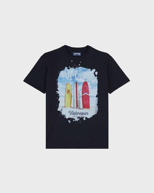 Vilebrequin Black Cotton T-Shirt Surf's Up for men