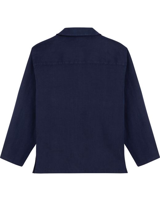 Vilebrequin Blue Linen Peajacket Solid- X Ines De La Fressange for men
