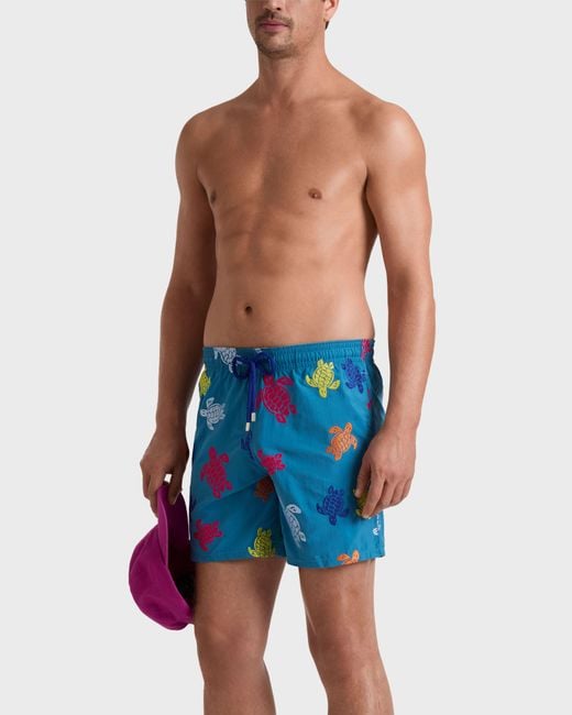 Vilebrequin Embroidered Swim Trunks Ronde Des Tortues - Limited Edition - Swimwear - Mistral - Blue - Size M for men